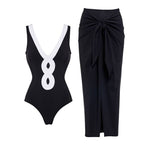 Black White Simple Hollow Out Cutout Out Swimsuit Women Skirt Set Bella Mia