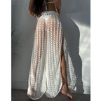 Vacation Sexy See through Mesh Hollow Out Split Strap Knitted Mop Beach Pants Women Bella Mia