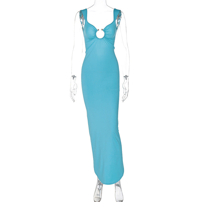Women Clothing Spring Summer Sexy V-neck Backless Split Slim Dress Bella Mia