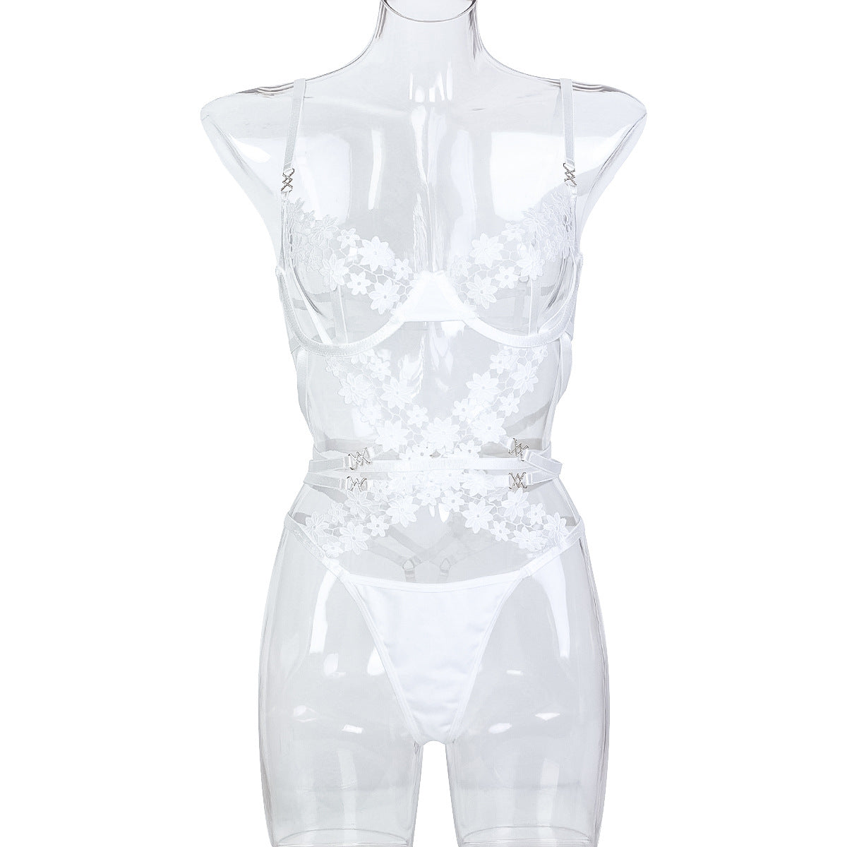 White Water-Soluble Embroidery Floral Metal Stitching Hollow Out Cutout out Strap Sexy Strap Sexy Jumpsuit Women Bella Mia