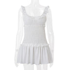 Women Clothing Spring Sexy Elegant Wooden Ear Pleated Strap Pleated Dress Short for Women Bella Mia