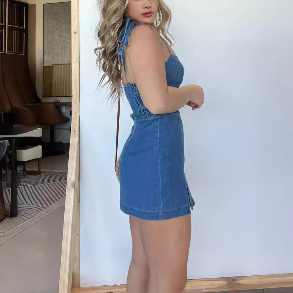 Summer Slim Fit Slit Sling Denim Dress Women Bella Mia