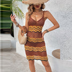Hollow Out Cutout Striped Cami Dress Summer Sexy Slim V Neck Knitted Dress Bella Mia