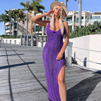 Women Sling Backless Knitted Dress Beach Seaside V neck Sexy Tight Split Spring Summer Dress Bella Mia