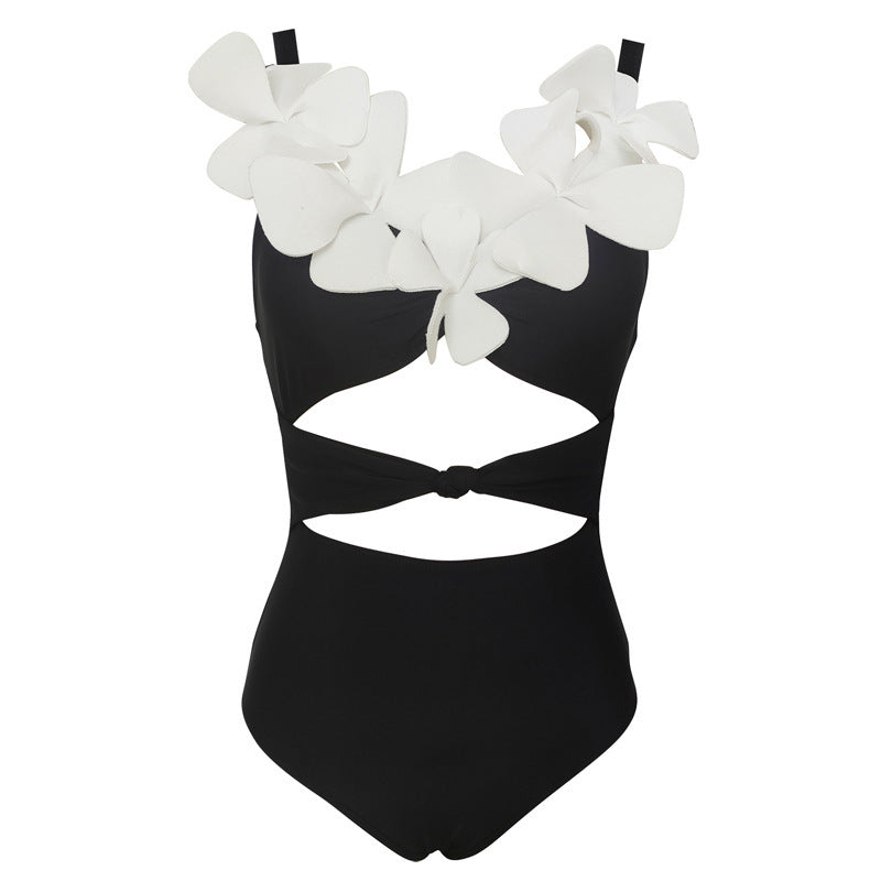Solid Color Slim Fit Slimming Three Dimensional Floral Design One Piece Women Swimsuit Bella Mia