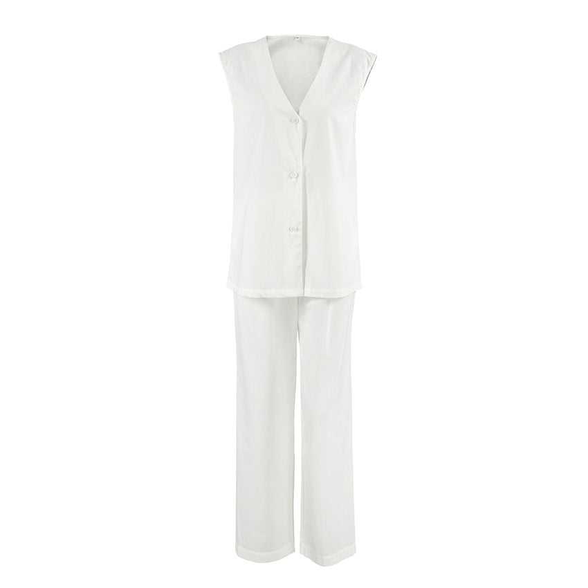 Spring Sleeveless Loose Vest Pants Pajamas Set Casual Comfortable Women Homewear Outerwear Bella Mia