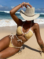 Small Sunken Stripe Sexy Bikini Lace Adjustable Horizontal Triangle Bag Swimsuit Bella Mia