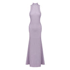 Women Clothing Sleeveless Tight Floral Dress round Neck Solid Color Beach Dress Bella Mia
