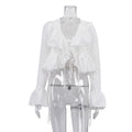 Women Clothing Spring Ruffled Flare Sleeve Tie Neck Top All Matching Shirt Bella Mia