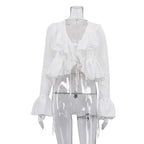 Women Clothing Spring Ruffled Flare Sleeve Tie Neck Top All Matching Shirt Bella Mia