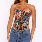 Sexy Tube Top Strap Vest Women Irregular Asymmetric Short Cropped Outfit Printed Boning Corset Bra Sexy Top Bella Mia