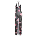 Summer Women Clothing Sexy V Neck Backless Personalized Stylish Print Halter Lace Up Dress Bella Mia