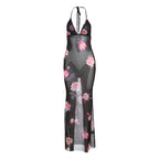 Summer Women Clothing Sexy V Neck Backless Personalized Stylish Print Halter Lace Up Dress Bella Mia