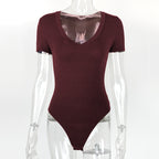 Bodysuit Spring Summer Women Clothing Short Sleeve V Neck Sexy Tight Bodysuit Bella Mia