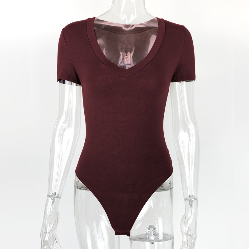 Bodysuit Spring Summer Women Clothing Short Sleeve V Neck Sexy Tight Bodysuit Bella Mia