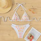 Bikini Triangle Lace up Small Floral Print Sexy Split Bikini Swim Two Piece Sets Women Bella Mia