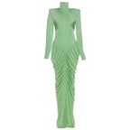 Fall Women Clothing Solid Color Turtleneck Backless Stitching Pleated Slim Fit Dress Bella Mia