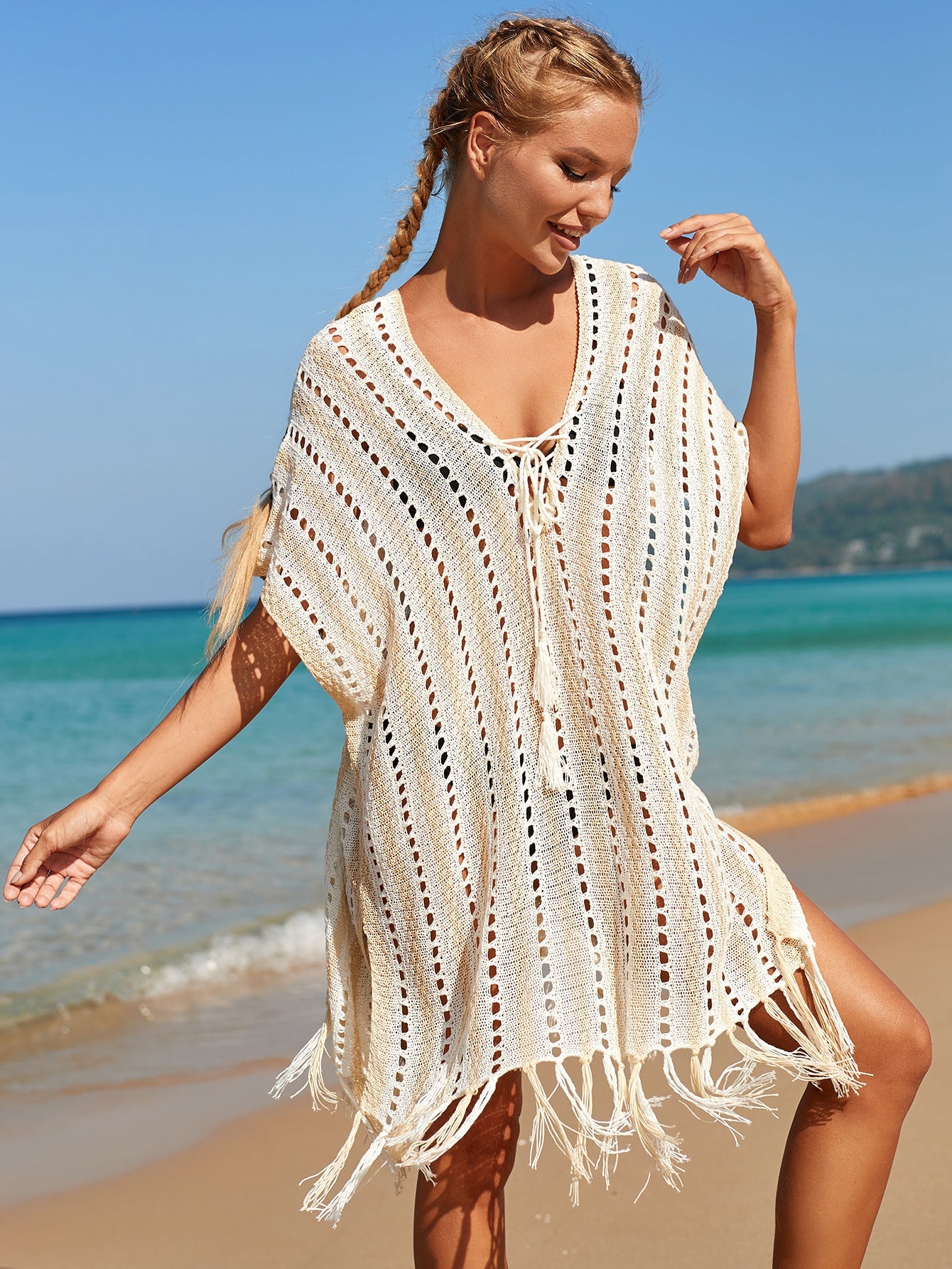 Knitted Hollow-out Headwear Blouse Holiday Casual Beach Bikini Cover 3 Colors