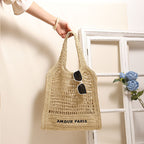 Summer Straw Woven Bag With Lace Up Pattern Suitable For Women Beach Vacation Beach Bag Bella Mia