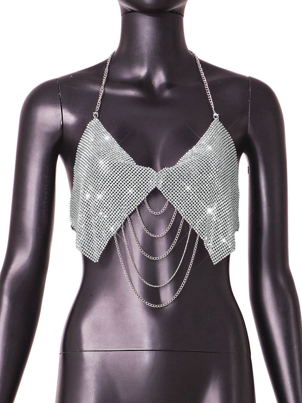 Sexy Rhinestone Strap Type Slim Fit Nightclub All Match Backless Corset Vest