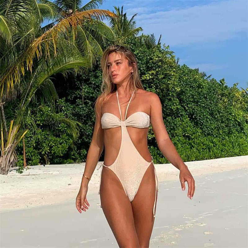 Sexy Lace Up One Piece Swimsuit Women Halter Design Swimsuit Bella Mia