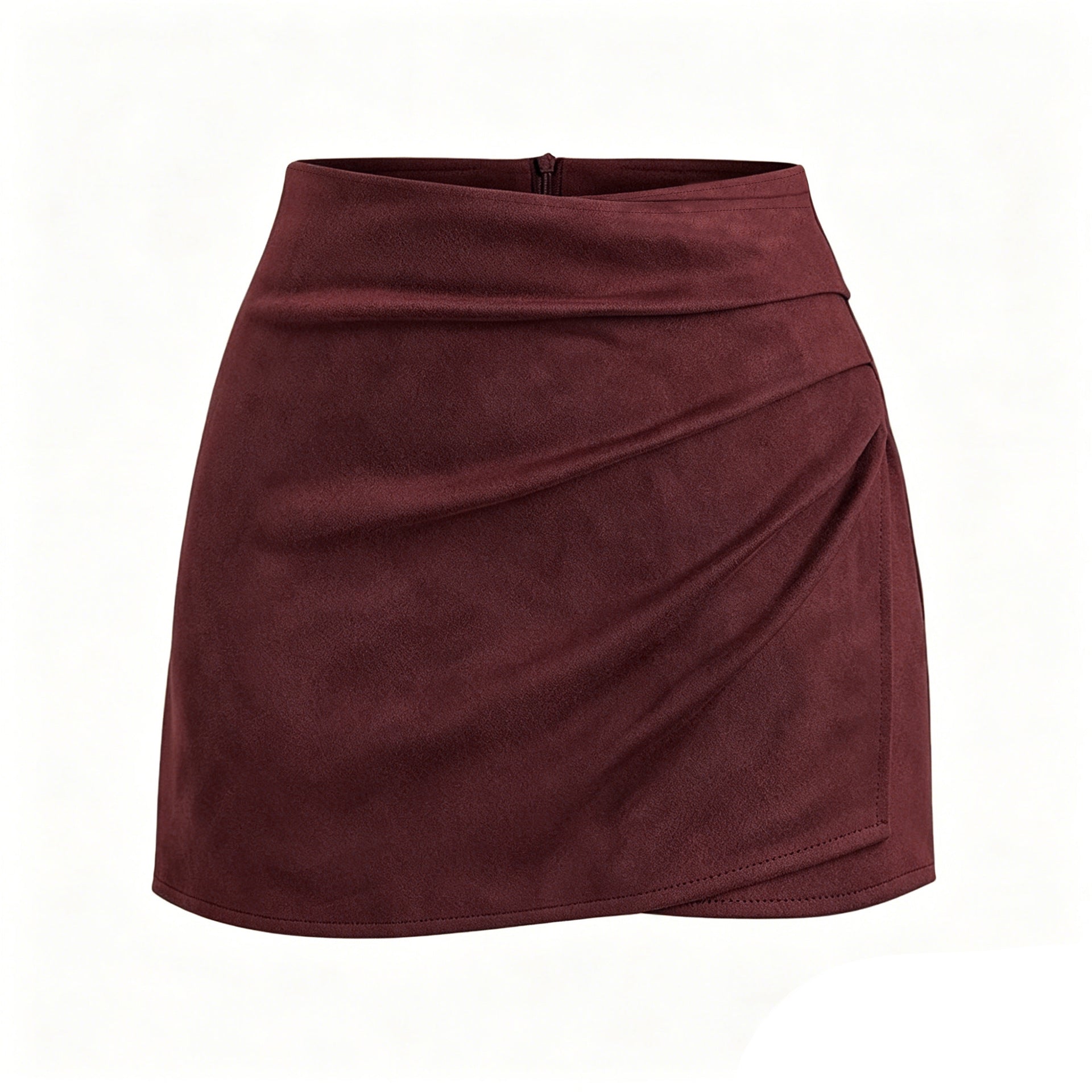 Autumn Winter Women Clothing Heap Pleated Suede Pantskirt High Waist Zipper Casual Short Pantskirt Women