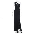 Spring Maxi Dress Elegant Sexy Slim One Shoulder Frill Ribbon Dress Bella Mia
