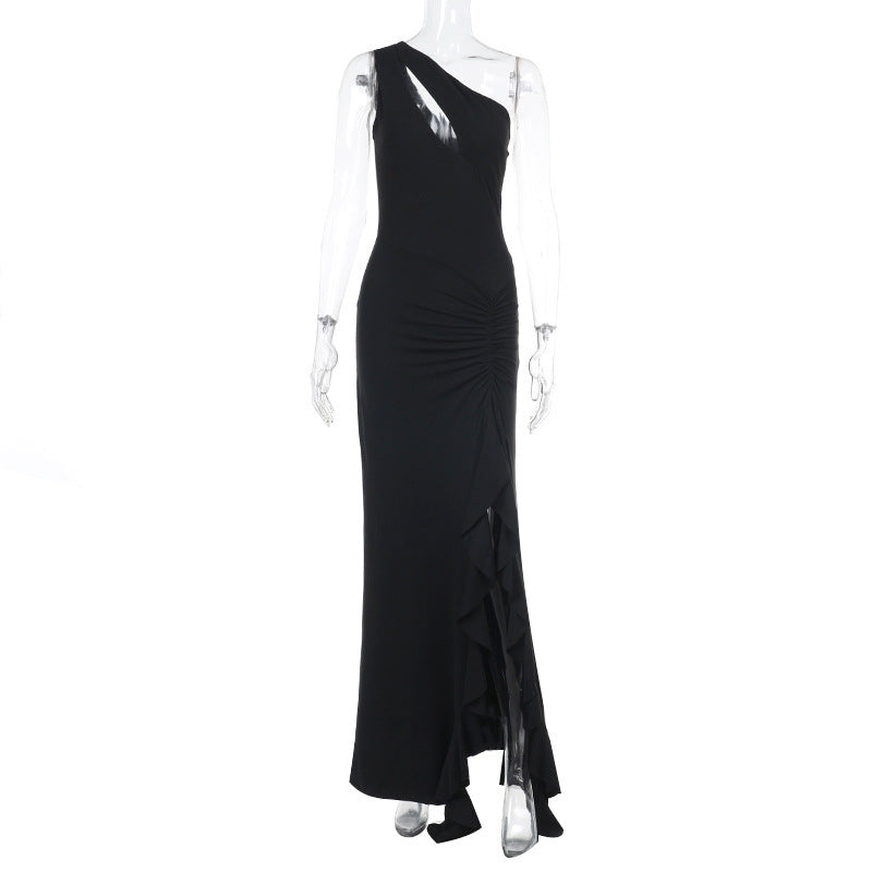 Spring Maxi Dress Elegant Sexy Slim One Shoulder Frill Ribbon Dress Bella Mia