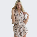 Spring Summer Heart Printing Cardigan Short Sleeve Split Shorts Pajamas Women Comfort Casual Home Wear Bella Mia
