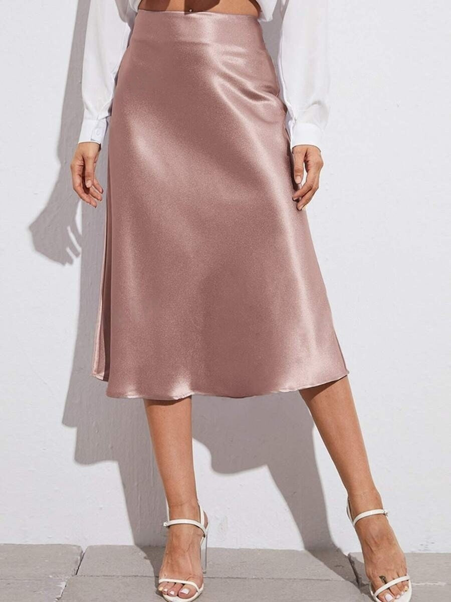 High Waist Satin Skirt Autumn Winter Women Midi Skirt Zipper Satin Skirt Bella Mia