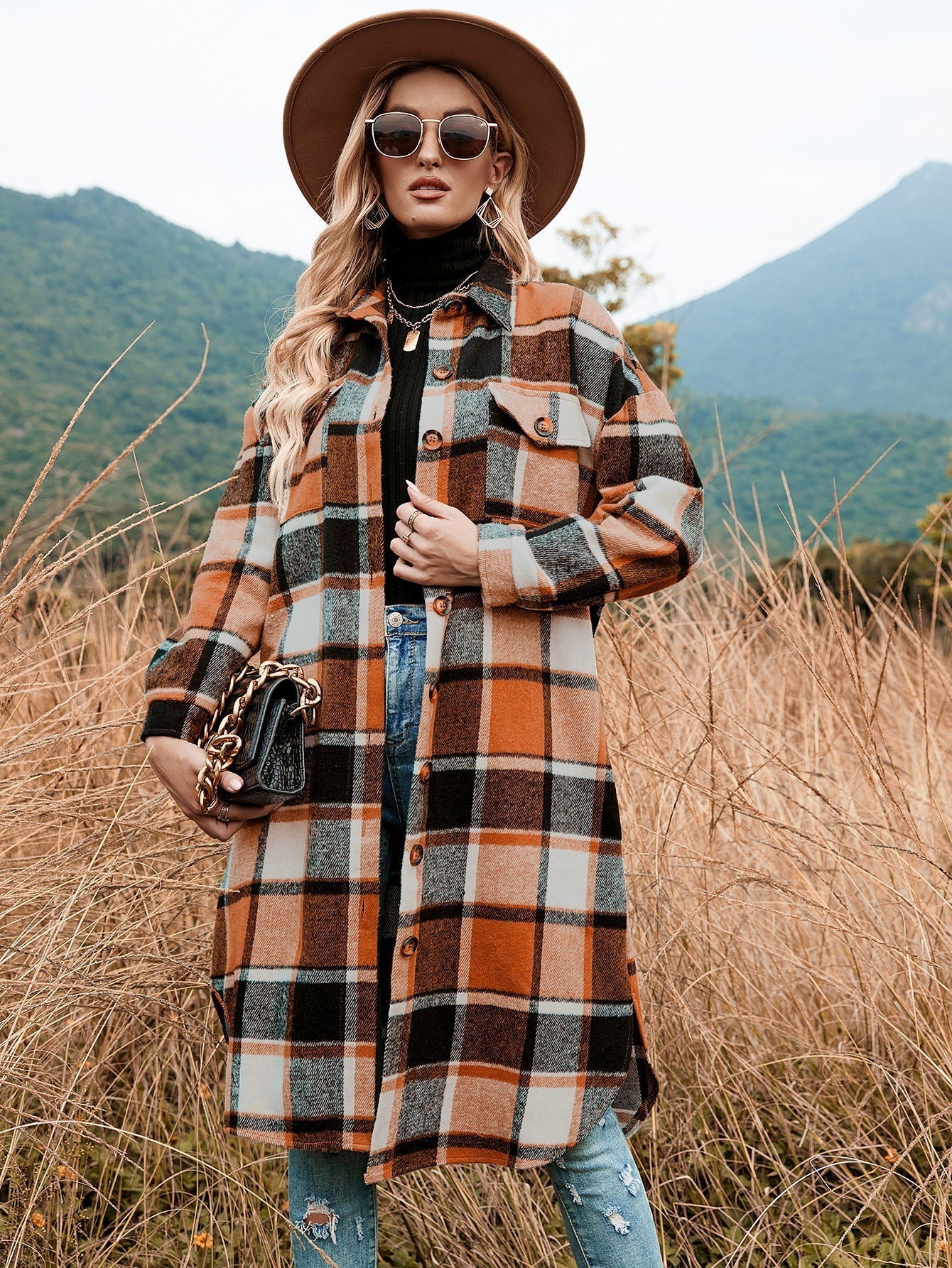 Autumn Winter Women Plaid Trench Coat Bella Mia