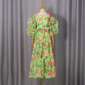 Retro Romantic Palace Rose Print Dress for Women round Neck Design Puff Sleeve Dress