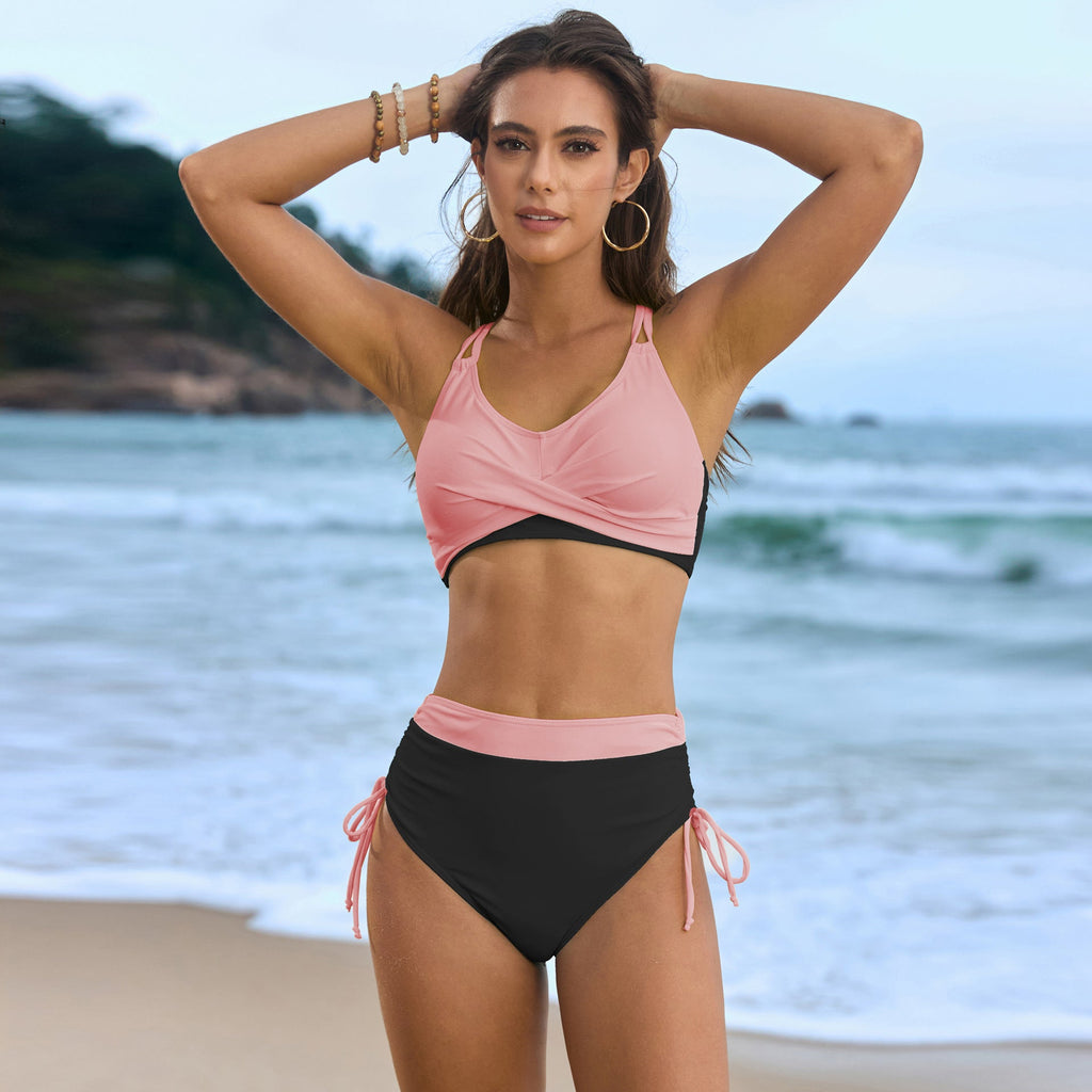 Swimsuit Solid Color Stitching Lace Cross Bag Swimsuit Women Split Bikini Bella Mia