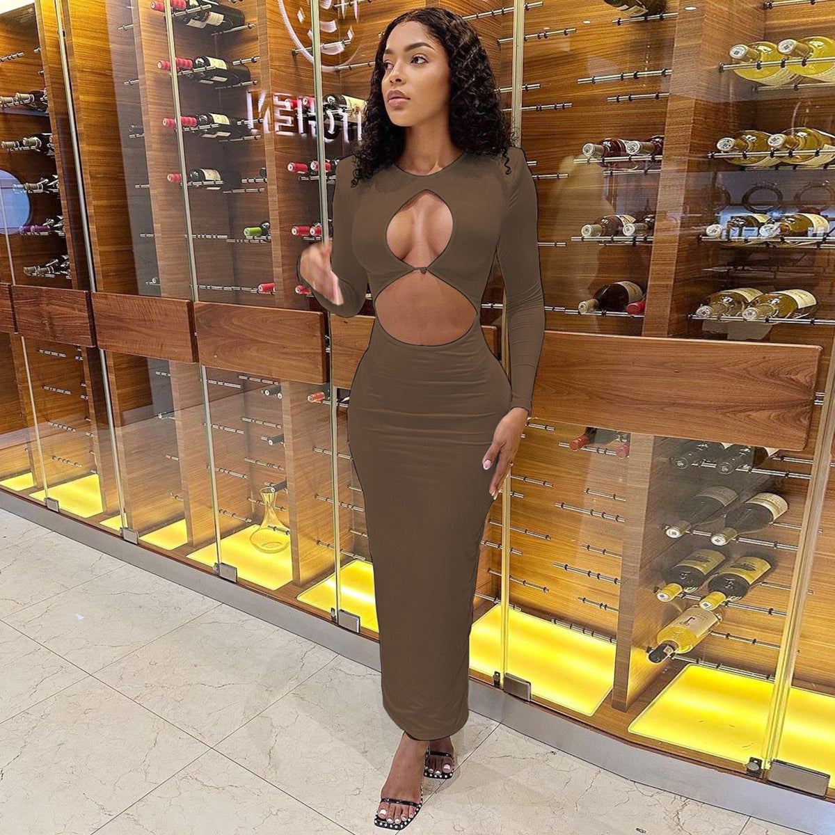 Women Clothing Autumn Sexy Cutout Exposed Cropped Split Hip Bag Dress Women Bella Mia