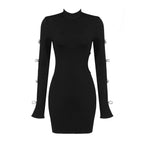 Summer Black Long Sleeve Bowknot Hollow Out Cutout Dark Pattern Cropped Outfit Mini Hip Sexy Women Clothing Dress Bella Mia