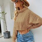 Autumn Winter Solid Color Turtleneck Pullover Knitwear Short Twisted Loose Knitted Sweater Bella Mia