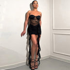 Women Clothing Sleeveless Backless Lace Ribbon Ruffled Skinny Sheath Short Dress Bella Mia