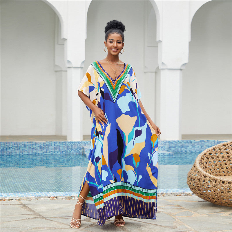 Printed Beach Blouse Loose Robe Vacation Sun Protection Shirt Beach Cover Up Bella Mia