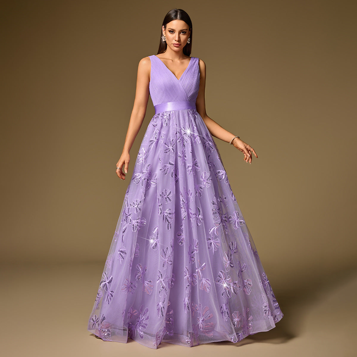 Handmade Pleated Embroidered Cloth Stitching Short Sleeve Double V neck Party Dress Back Zipper A Swing Dance Dress Bella Mia