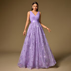 Handmade Pleated Embroidered Cloth Stitching Short Sleeve Double V neck Party Dress Back Zipper A Swing Dance Dress Bella Mia