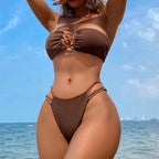 Bikini Double Bikini Open Back Swimsuit Tube Top Swimsuit Women Sexy Swimsuit Solid Color Bella Mia