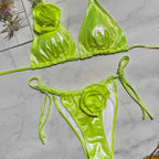 Bronzed Fabric Split Bikini Three Dimensional Floral Sexy Hanging Triangle Bag Swimsuit Bella Mia