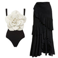 Black White Three Dimensional Big Floral One Piece Swimsuit Women Beach Vacation Suit Skirt Bella Mia