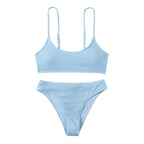 Wave Pattern Lady Sexy Split Triangle Strap Bikini Beach Nightclub Swimsuit