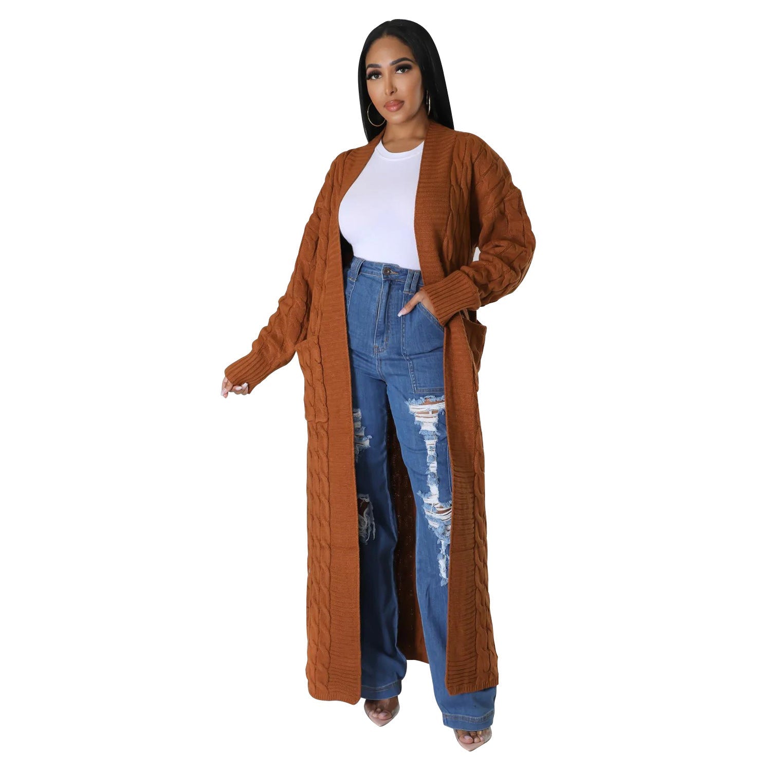 Autumn Winter Women Clothing Sexy Casual Long Sleeve Long Sweater Coat Bella Mia