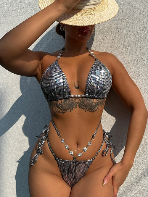 Bikini Solid Color Swimsuit Backless Swimwear Women Tied Swimsuit Sexy Bikini Bella Mia
