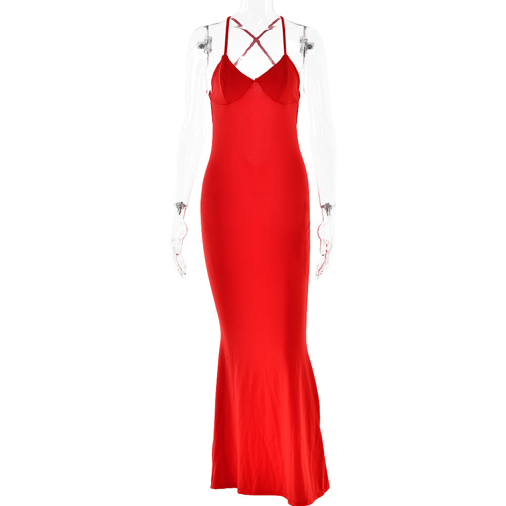 Spring Dress Sexy Trend V neck Backless Slim Fit Sheath Suspender Bella Mia