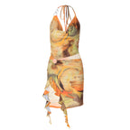 Women Clothing Summer Printing Sexy Backless Lace up Dress Bella Mia