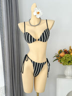 Sexy Striped Halter Lace up Beach Vacation Tube Top Bikini Split Swimsuit Bikin Bella Mia