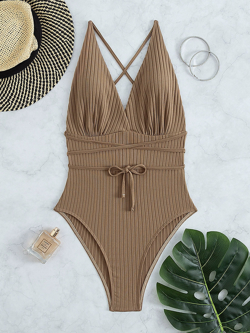 Fashion Export New Banded Bikini Strap Showing Chest Pad Sleeveless Solid Color One-Piece Swimsuit Sexy Swimsuit Women LUXLIFE BRANDS